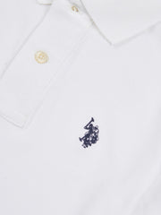 Boys Double Horsemen Polo Shirt in White / Dark Sapphire Navy DHM