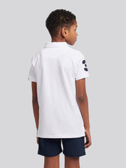 Boys Player 3 Polo Shirt in White / Dark Sapphire Navy DHM