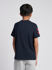 Boys Player 3 T-Shirt in Dark Sapphire Navy / Haute Red DHM