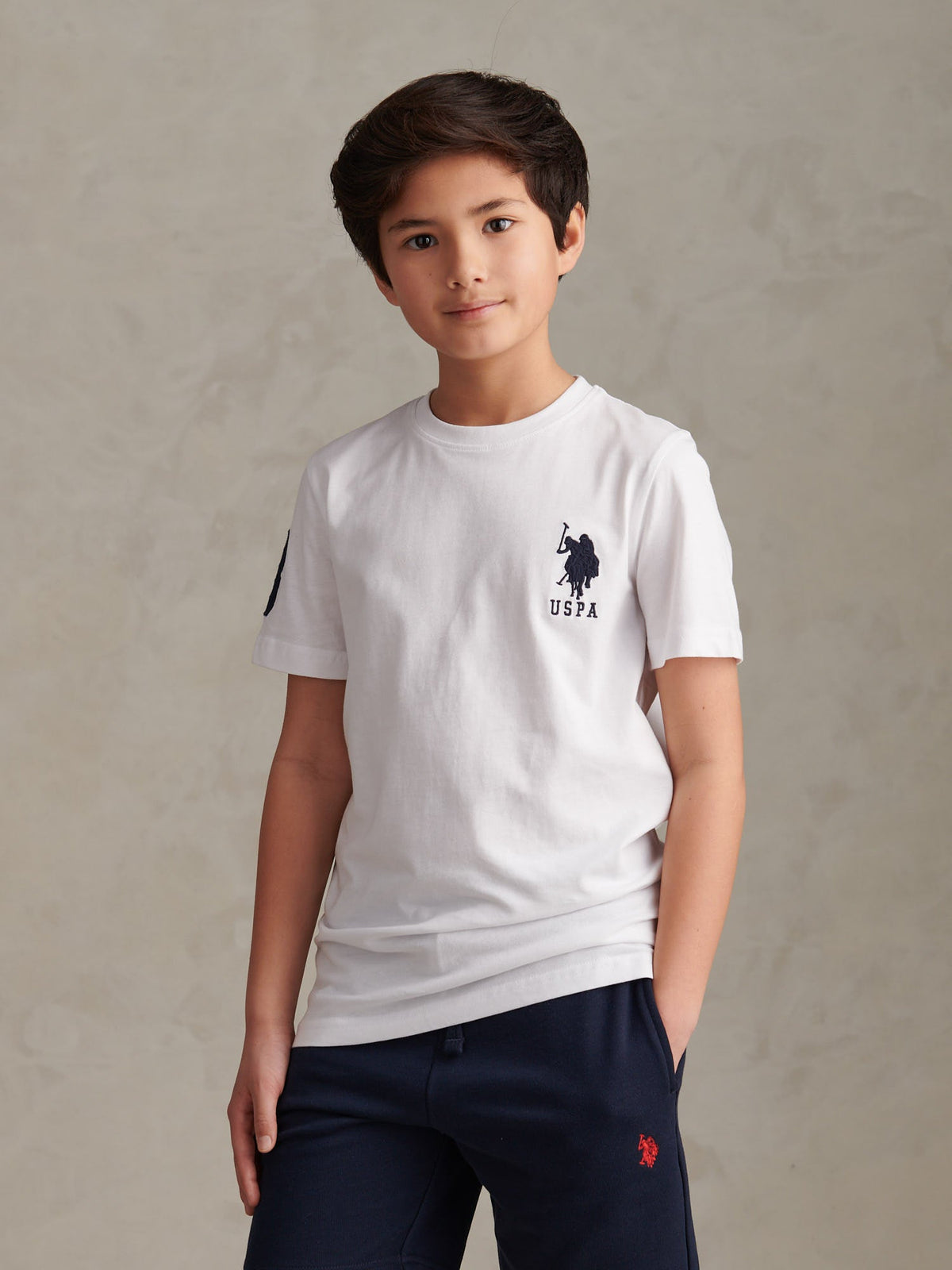 Boys Player 3 T-Shirt in White / Dark Sapphire Navy DHM