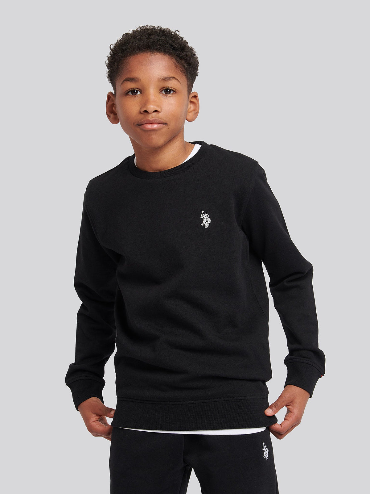 Boys Double Horsemen Crew in Black Bright White DHM