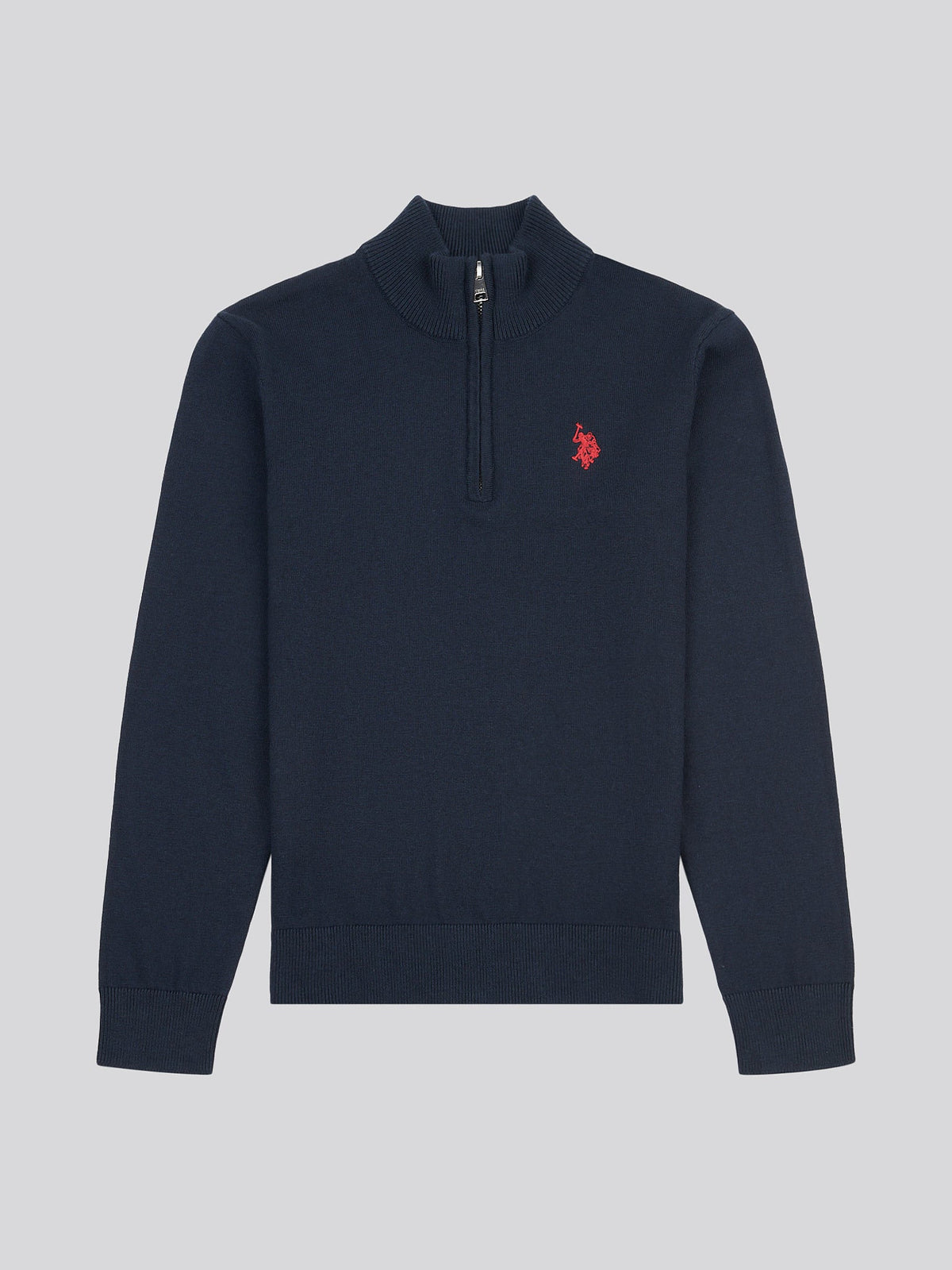 Boys Knitted Funnel Neck in Dark Sapphire Navy / Haute Red DHM