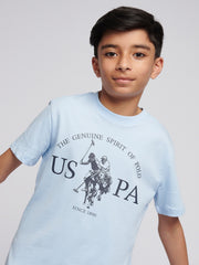 Boys USPA Print Graphic T-Shirt in Chambray Blue