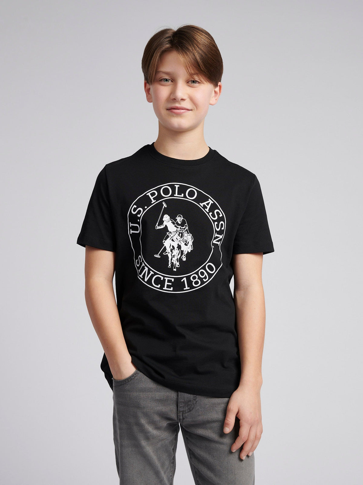 Boys USPA Circle Print T-Shirt in Black
