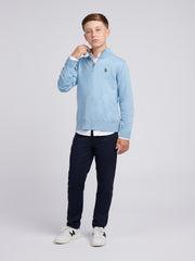 Boys Knitted Cotton Rich 1/4 Zip Parisian Blue Marl