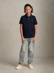 Boys Double Horsemen Polo Shirt Dark Sapphire Navy / Haute Red DHM