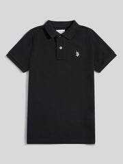 Boys Double Horsemen Polo Shirt Black Bright White DHM