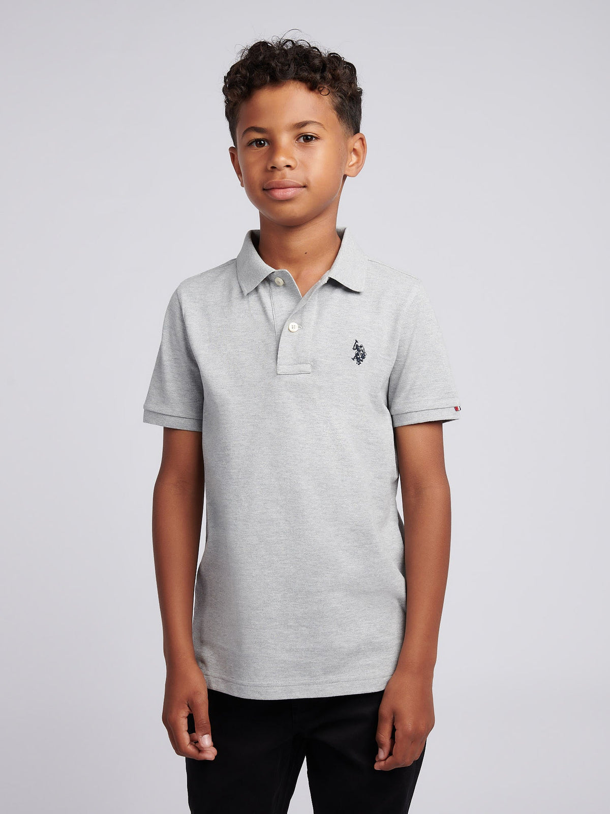 Boys Double Horsemen Polo Shirt Mid Grey Marl