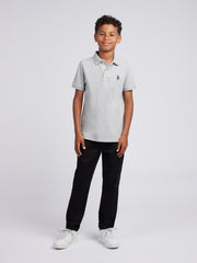 Boys Double Horsemen Polo Shirt Mid Grey Marl