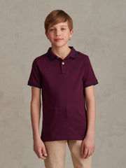 Boys Rib Texture Polo Shirt in Grape Wine