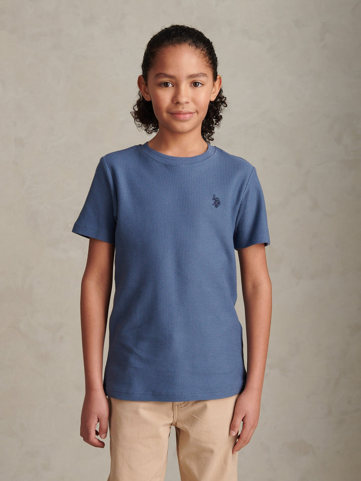 Boys Herringbone Texture T-Shirt in Vintage Indigo