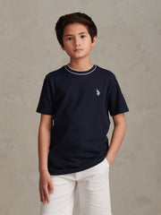 Boys Tipped Pique T-Shirt in Dark Sapphire Navy