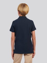 Boys Flat Pile Texture Zip Polo Shirt in Dark Sapphire Navy / Moonlight Blue DHM