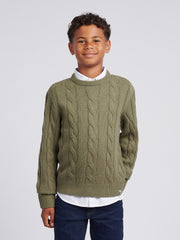Boys Cable Knit Crew in Mulled Basil
