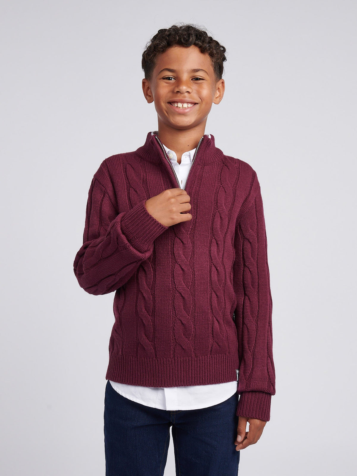 Boys Cable Knit Funnel in Grape Wine