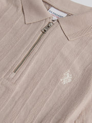 Boys Vertical Stripe Texture Zip Polo Shirt in Atmosphere