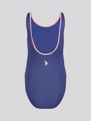 Girls Sport Logo Swimsuit in Medieval Blue