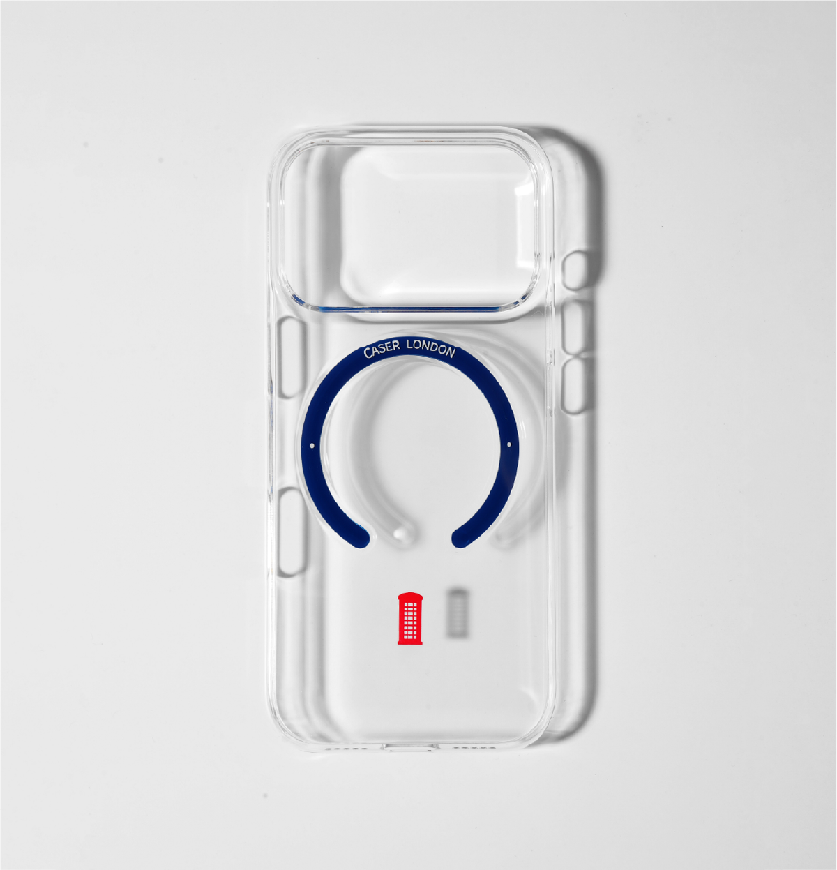 Slim Clear iPhone 17 Pro Case with Royal Blue MagSafe Ring - Telephone Box | The Iconic Slim