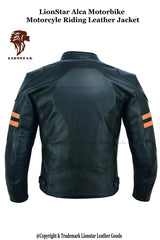 Unisex Black Orange Stripe Cafe Racer Leather Jacket | Premium | Motorcycle Style