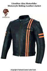 Unisex Black Orange Stripe Cafe Racer Leather Jacket | Premium | Motorcycle Style