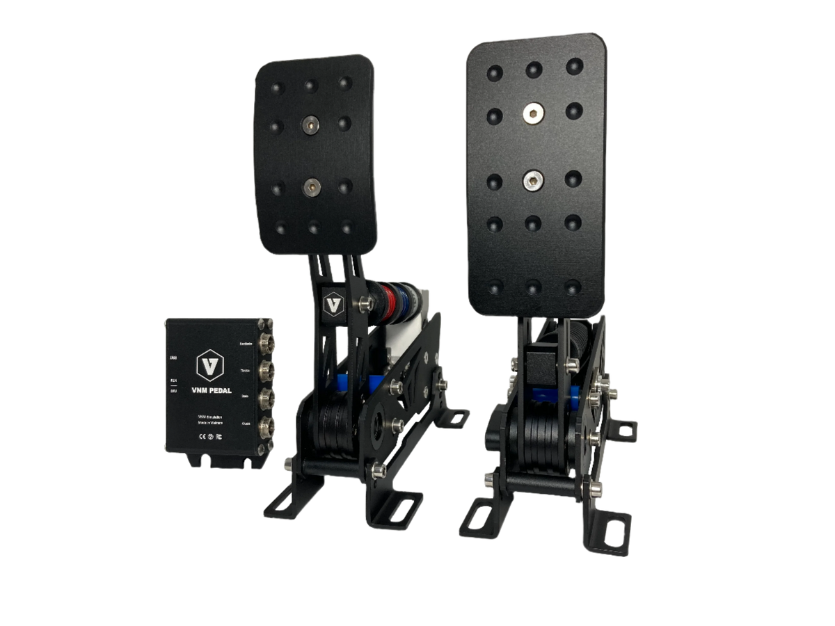 Trak Racer UK VNM Lite Pedals Set with professional load cell sim racing pedals, featuring metal construction and adjustable settings.