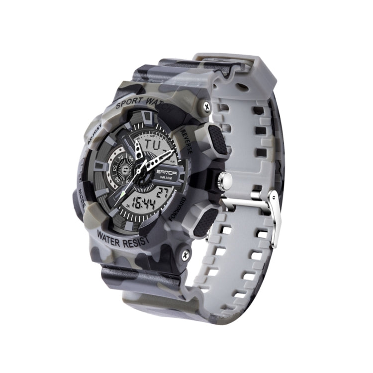 SANDA 5318 LED Luminous Display & Stopwatch & Alarm & Date and Week Function Men Quartz + Digital Dual Movement Watch with Plastic Band (Camouflage Yellow)