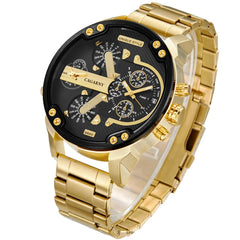 CAGARNY 6820 Large Dial Calendar Display Stainless Steel Band Quartz Dual Movement Watch For Men(Black Ring Gold Steel Belt), Black Ring Gold Steel Belt