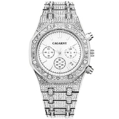 CAGARNY 6881 Diamond-studded Six-needles Guartz Dual Movement Watch Men Stainless Steel Strap Watch (Gold Shell Gold Dial), WA0334JB, WA0334JW, WA0334L, WA0334SB, WA0334SW