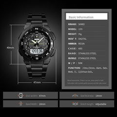 SKMEI 1370 Multifunctional Men Outdoor Sports Noctilucent Waterproof Stainless Steel Digital Wrist Watch, SKMEI 1370
