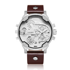 CAGARNY 6820 Fashionable Multifunctional Style Quartz Business Sport Wrist Watch with Leather Band & GMT Time & Calendar & Luminous Display for Men(Brown Band White Window), Brown Band White Window, Black Band White Window, Brown Band Blue Window      ...