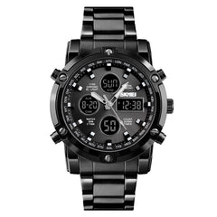SKMEI 1389 Multifunctional Men Business Digital Watch 30m Waterproof Large Dial Wrist Watch with Stainless Steel Watchband , 1389 Black, 1389 Blue, 1389 Silver