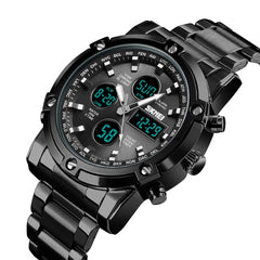 SKMEI 1389 Multifunctional Men Business Digital Watch 30m Waterproof Large Dial Wrist Watch with Stainless Steel Watchband , 1389 Black, 1389 Blue, 1389 Silver