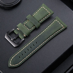 Crazy Horse Layer Frosted Black Buckle Watch Leather Watch Band, Size: 24mm