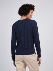 Womens Crew Neck Cable Jumper Navy Iris
