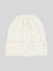Womens Nap Yarn Cable Knit Beanie in Marshmallow