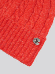 Womens Signature Cable Knit Beanie in Aura Orange