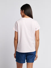 Womens Stripe Crew Neck T-Shirt Crystal Rose