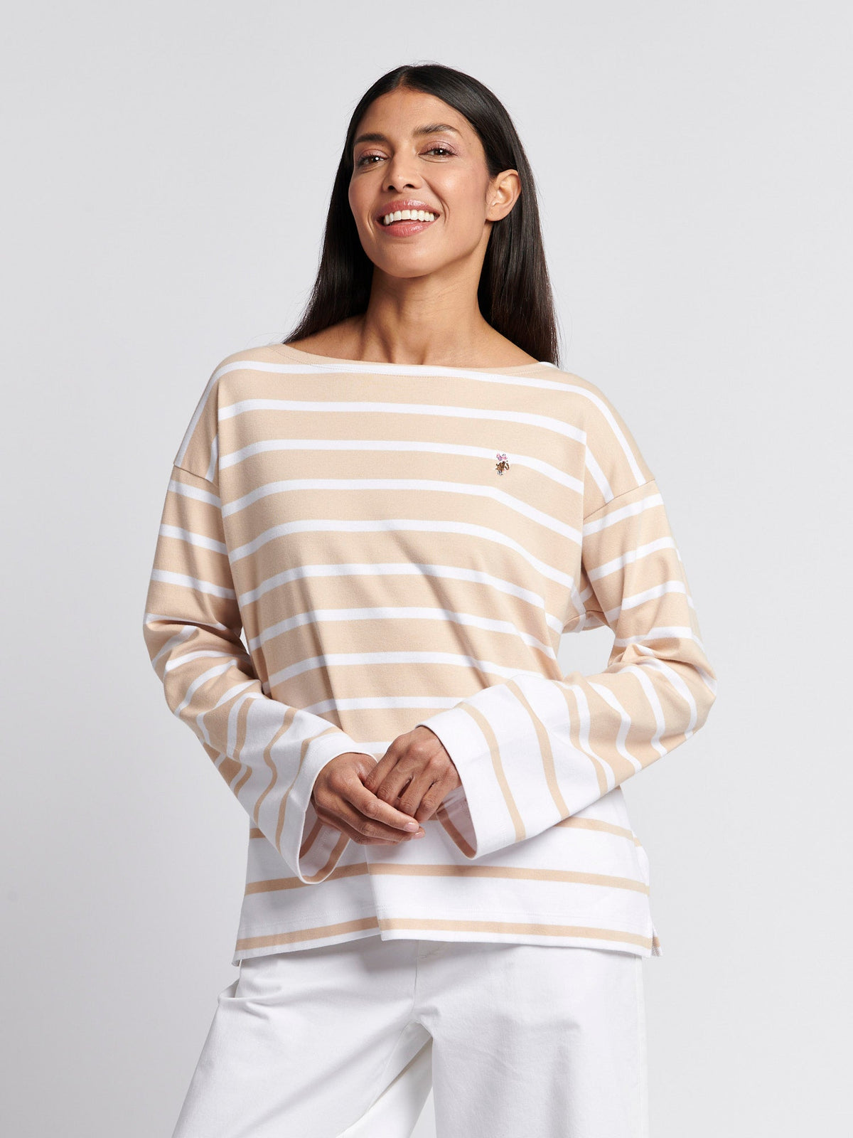 Womens Block Stripe Long Sleeve T-Shirt in Smoke Gray