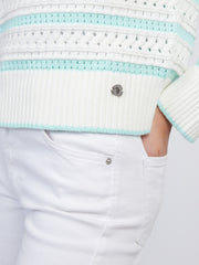 Womens Stripe Open Knit Cable Jumper in Blue Light