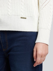 Womens Cable Argyle Mock Neck Jumper in Egret