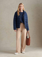Womens Quilted Hooded Puffer Coat in Navy Iris