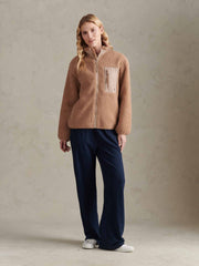 Womens Double Horsemen Borg Zip Funnel in Natural