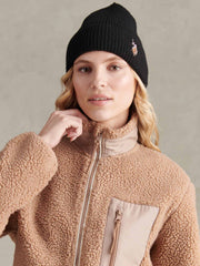Womens Multicolour Double Horsemen Knit Beanie in Black