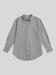 Womens Cotton Poplin Loose Fit Stripe Shirt in Kalamata Green