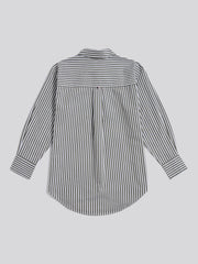 Womens Cotton Poplin Loose Fit Stripe Shirt in Kalamata Green