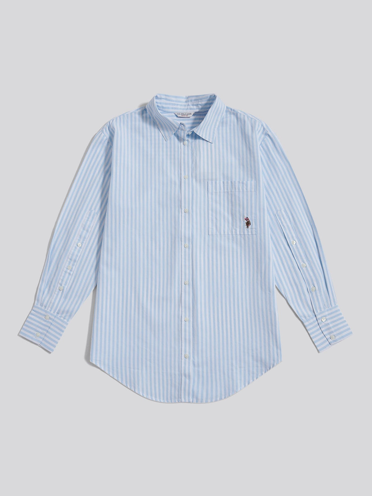 Womens Cotton Poplin Loose Fit Stripe Shirt in Windsurfer