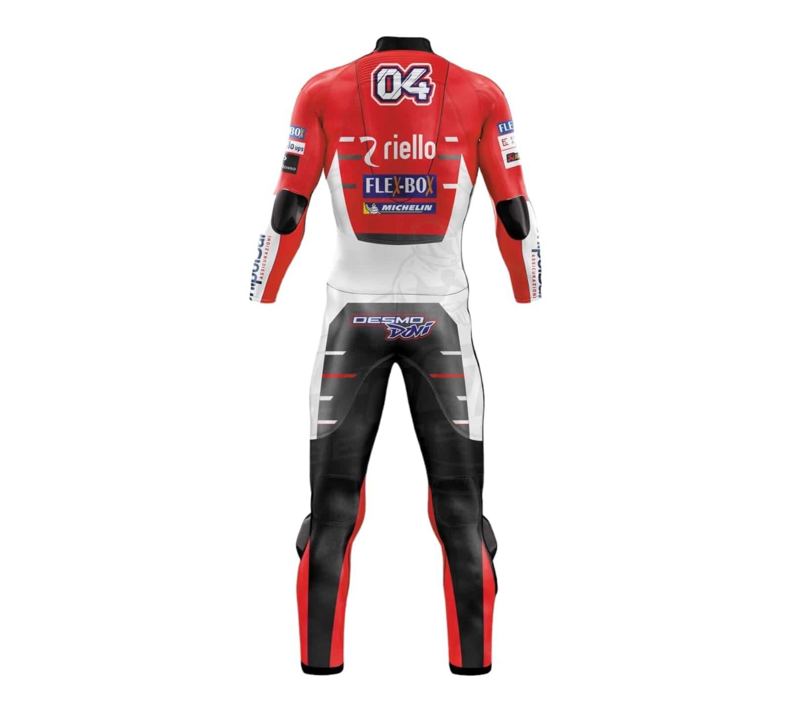 Ducati Andrea Dovizioso 2018 racing black motorcycle suit by DAMOTOGEAR with protective padding and sleek design.