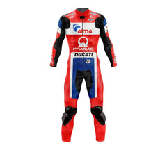 Ducati Andrea Dovizioso racing motorcycle suit by DAMOTOGEAR, black one or two-piece riding gear with protective design.