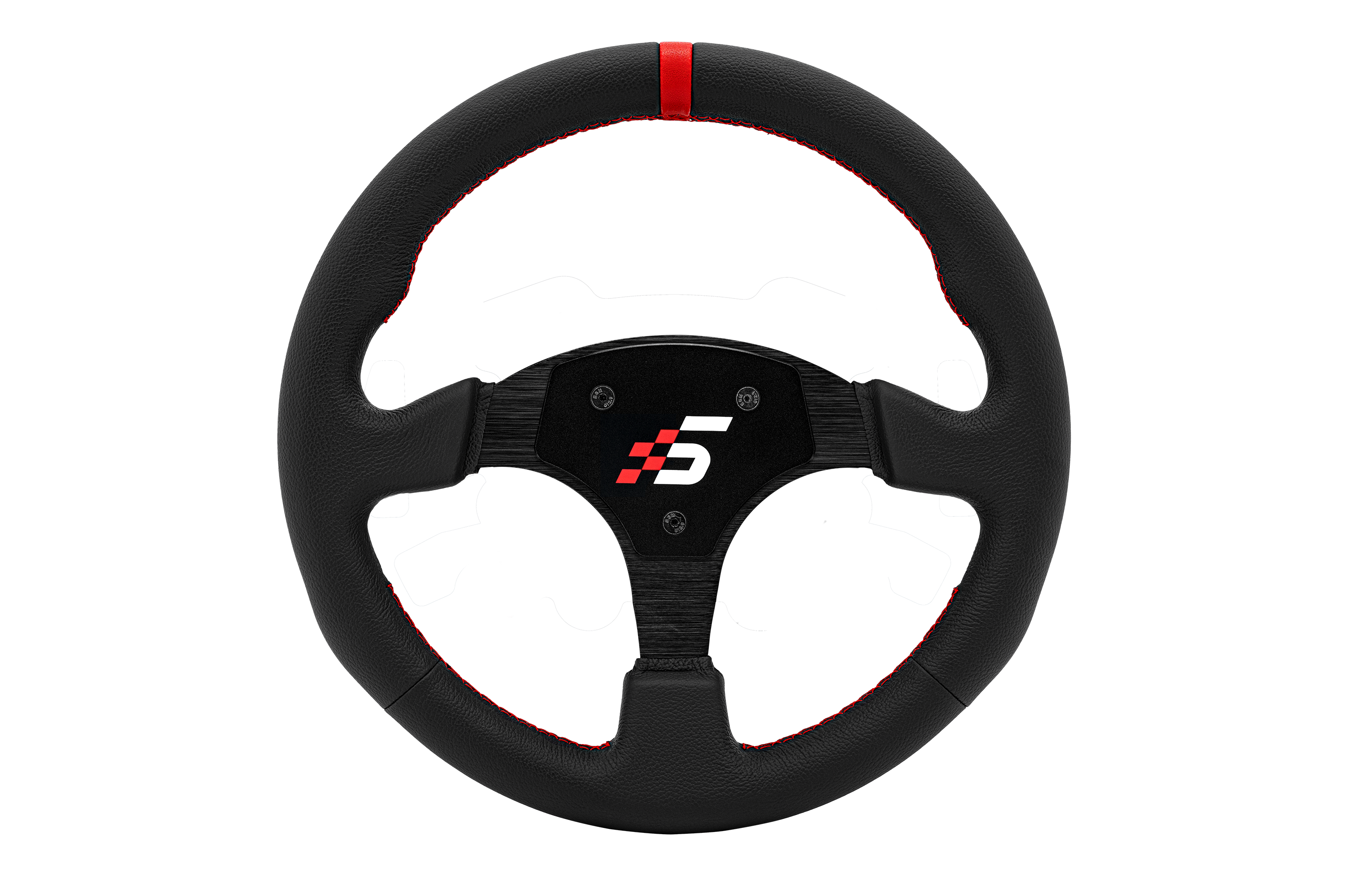 Simagic 330mm leather steering wheel for racing simulators, featuring a round design and premium black leather grip.
