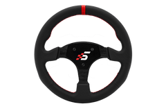 Simagic 330mm leather steering wheel for racing simulators, featuring a round design and premium black leather grip.